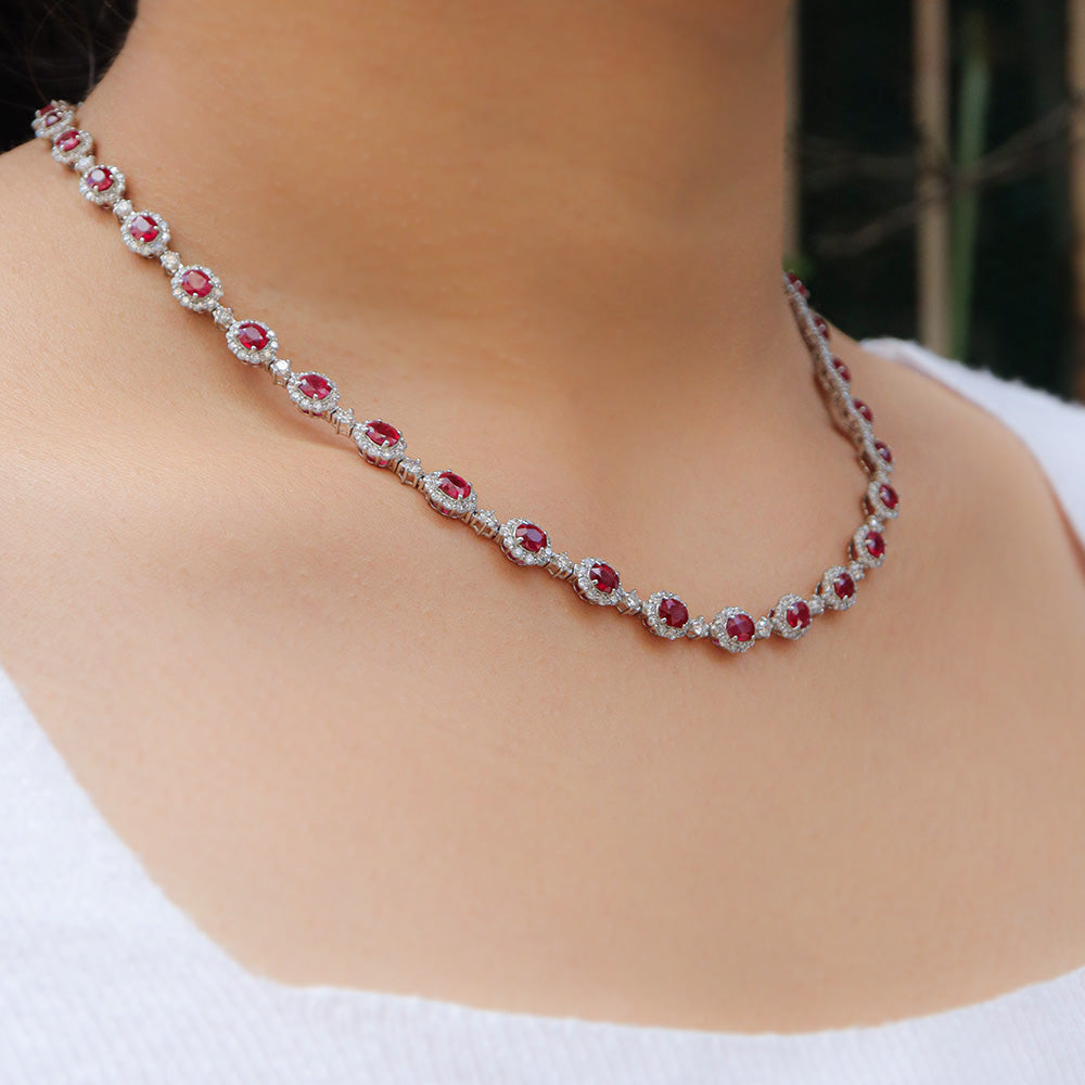 Ruby And Diamond Platinum Necklace