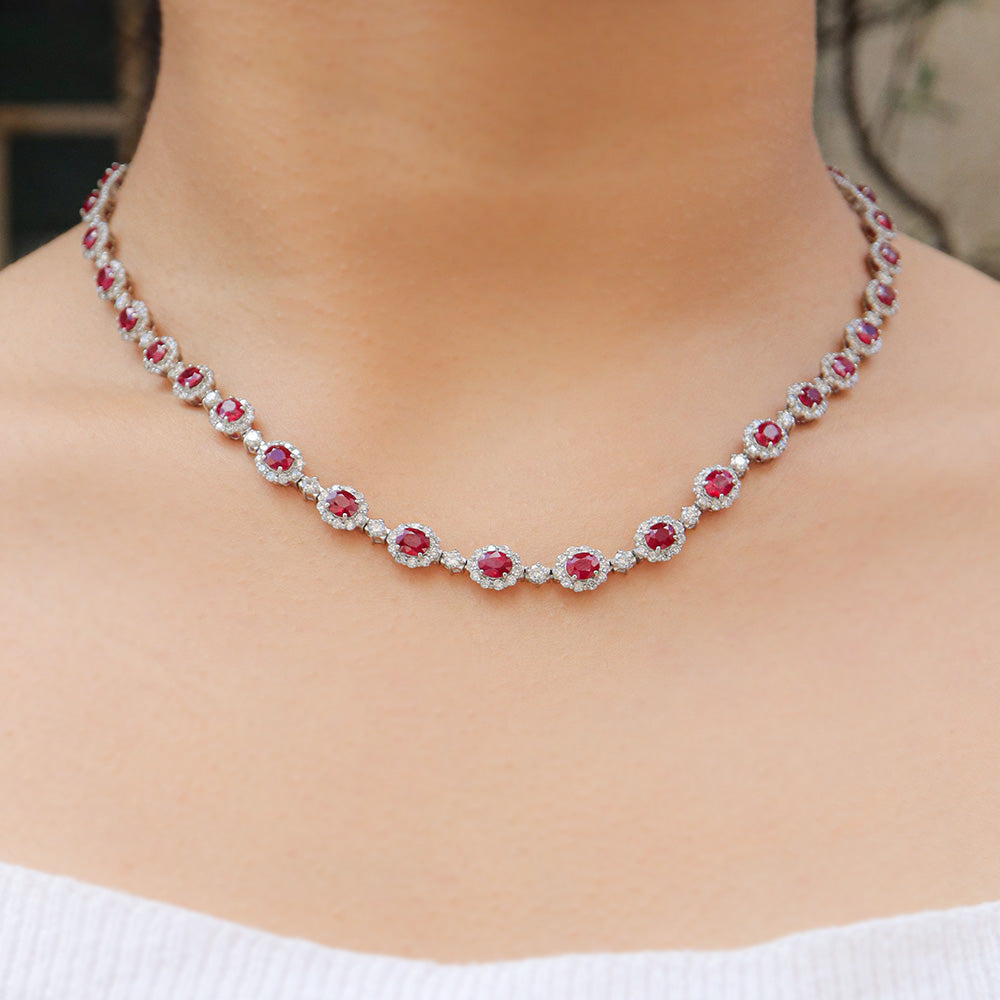Ruby And Diamond Platinum Necklace