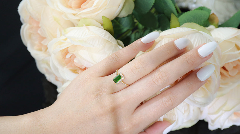 Chrome Diopside Emerald Cut Ring